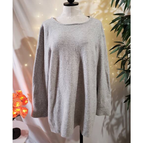 Ann Taylor Sweaters - Ann Taylor Wool Alpaca Knit Gray Tunic Sweater Womens Size XL Bell Sleeve Ribbed